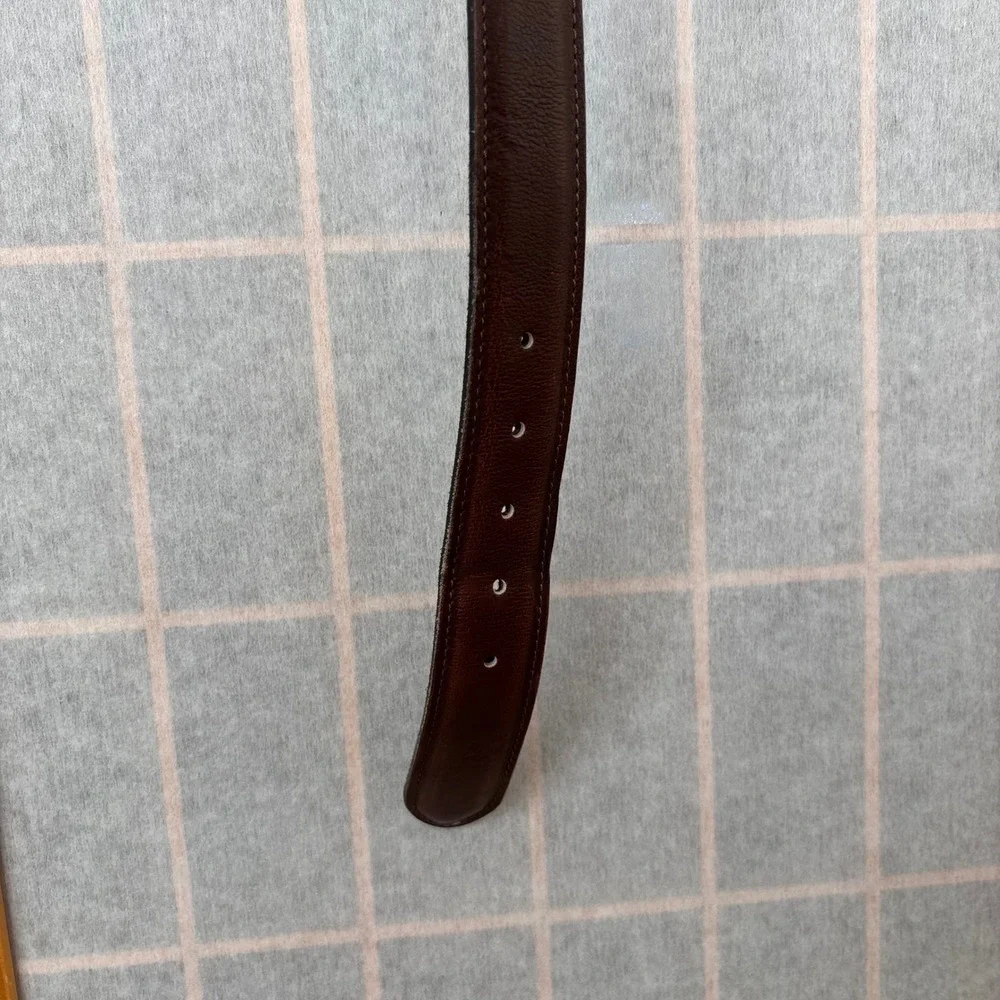LL BEAN Mens Genuine Leather Belt Dark Brown Brass Buckle Made in Turkey Casual